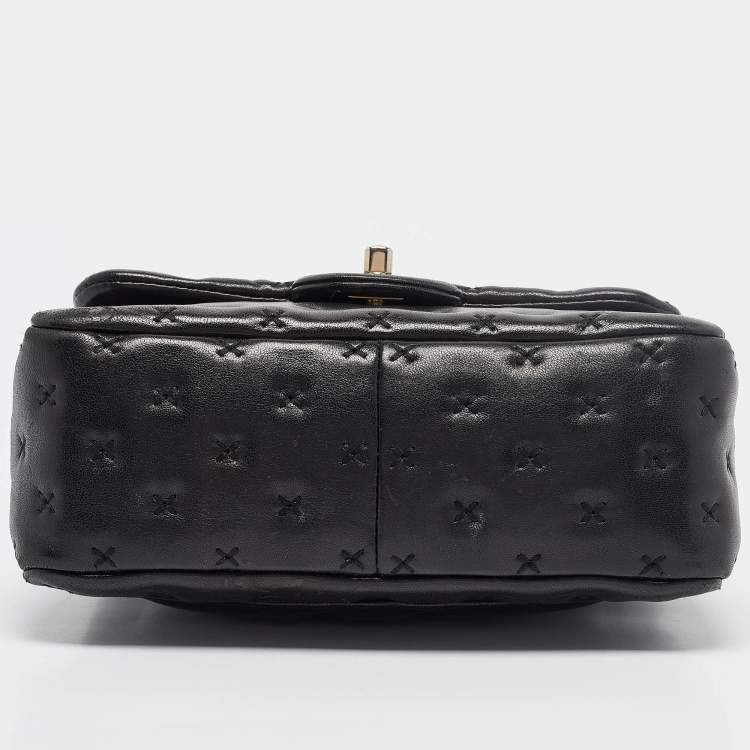 Pre Owned Chanel Black Cross Stitch Leather Mini Paris-Rome Coco Top Handle Bag