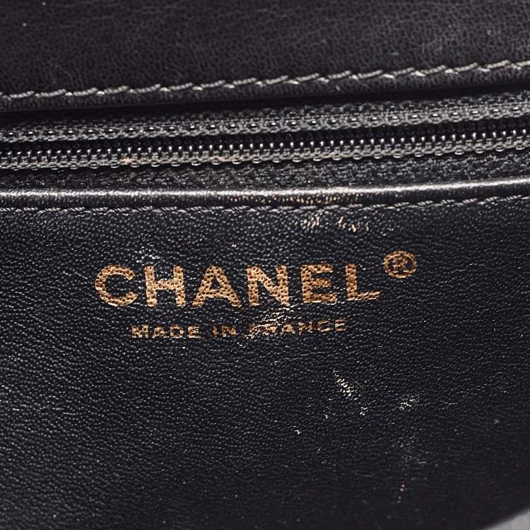 Pre Owned Chanel Black Cross Stitch Leather Mini Paris-Rome Coco Top Handle Bag