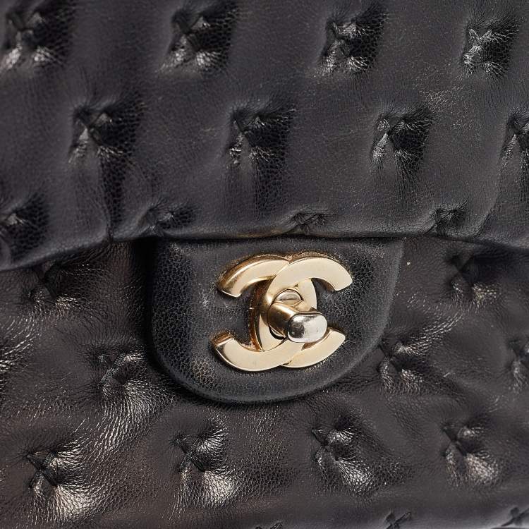 Pre Owned Chanel Black Cross Stitch Leather Mini Paris-Rome Coco Top Handle Bag
