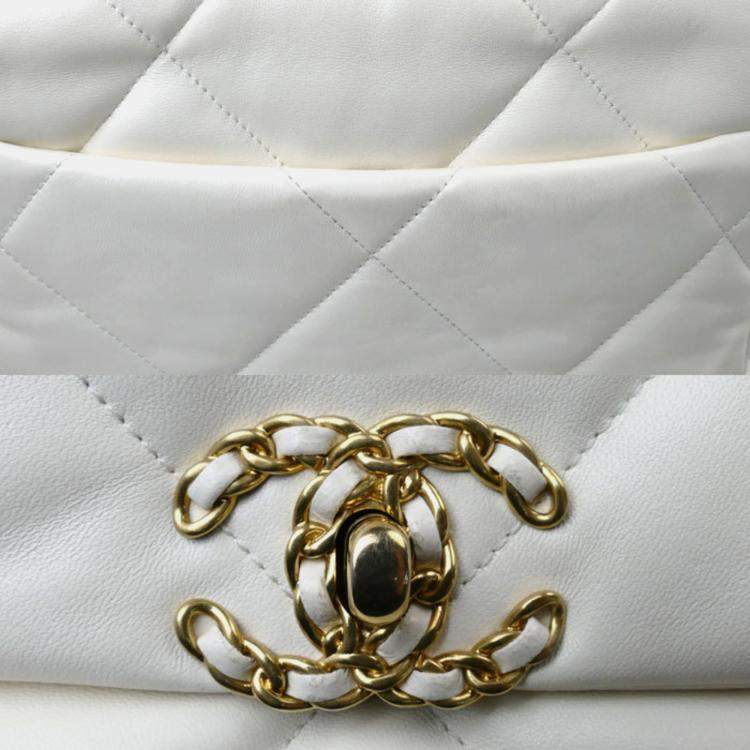 Pre Owned Chanel White Cream Chanel 19 Chain Shoulder Bag