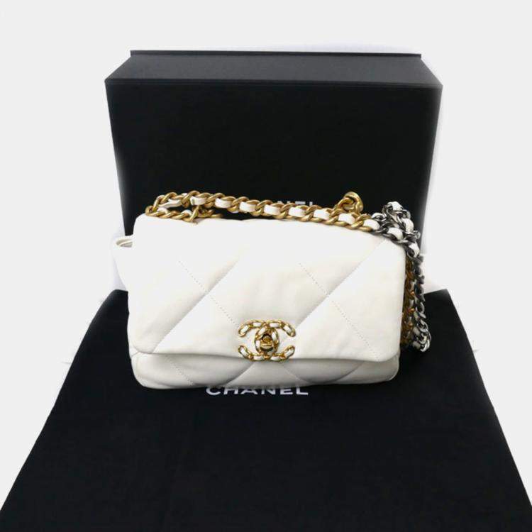 Pre Owned Chanel White Cream Chanel 19 Chain Shoulder Bag
