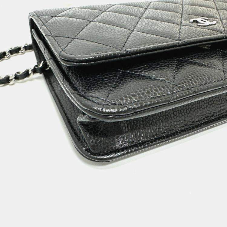 Pre Owned Chanel Black Caviar Skin Matelasse Coco Mark Classic Chain Wallet Shoulder Bag