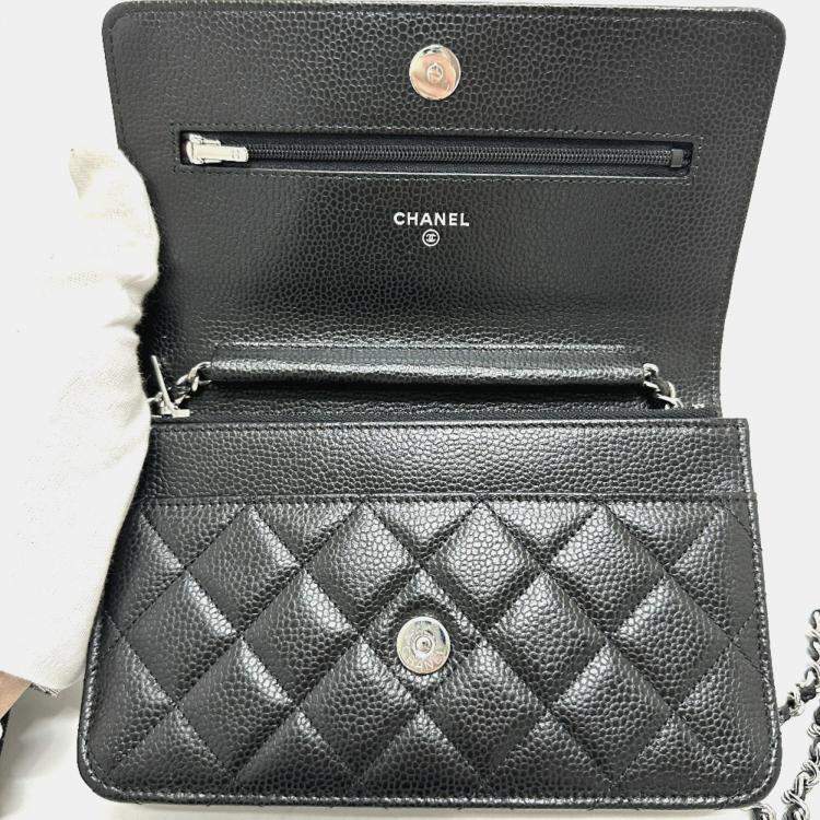 Pre Owned Chanel Black Caviar Skin Matelasse Coco Mark Classic Chain Wallet Shoulder Bag