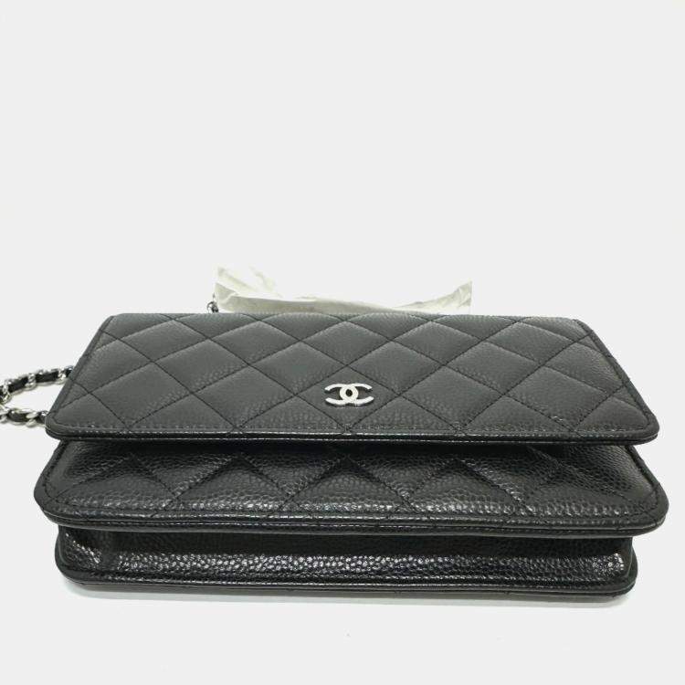 Pre Owned Chanel Black Caviar Skin Matelasse Coco Mark Classic Chain Wallet Shoulder Bag
