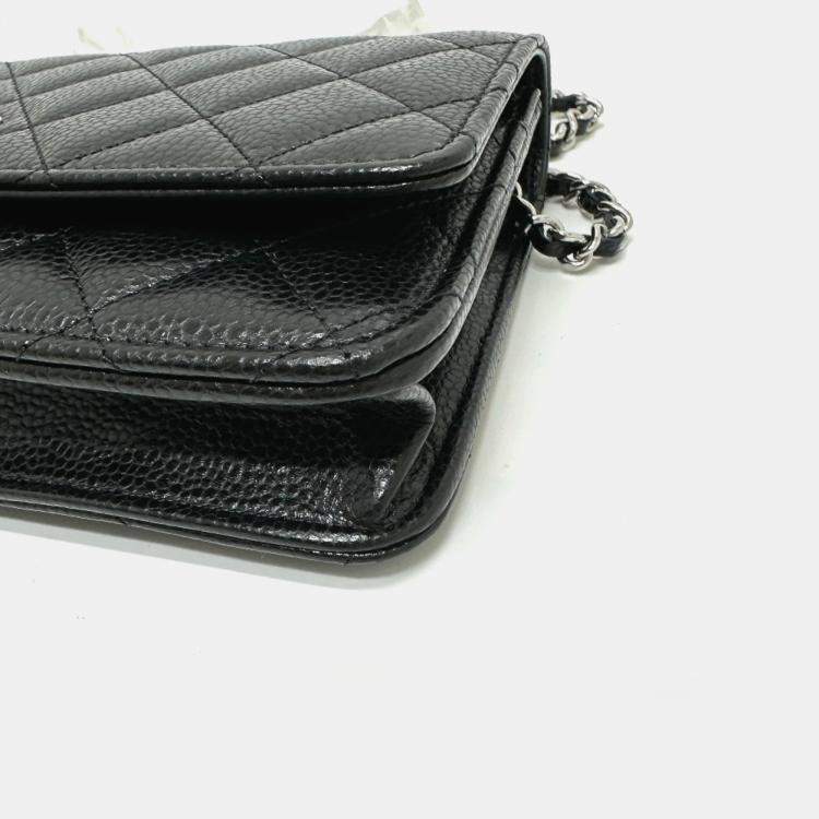 Pre Owned Chanel Black Caviar Skin Matelasse Coco Mark Classic Chain Wallet Shoulder Bag