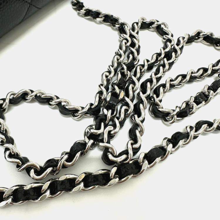 Pre Owned Chanel Black Caviar Skin Matelasse Coco Mark Classic Chain Wallet Shoulder Bag