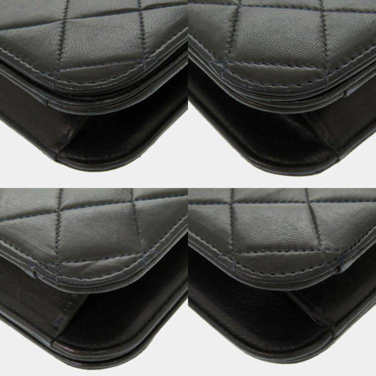 Pre Owned Chanel Black Matelasse Lambskin Gold Chain Shoulder Bag