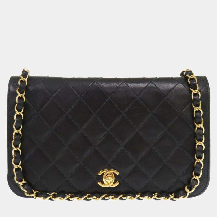 Pre Owned Chanel Black Matelasse Lambskin Gold Chain Shoulder Bag