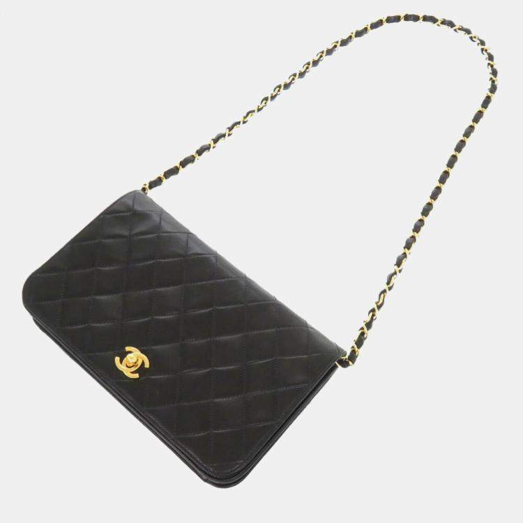 Pre Owned Chanel Black Matelasse Lambskin Gold Chain Shoulder Bag