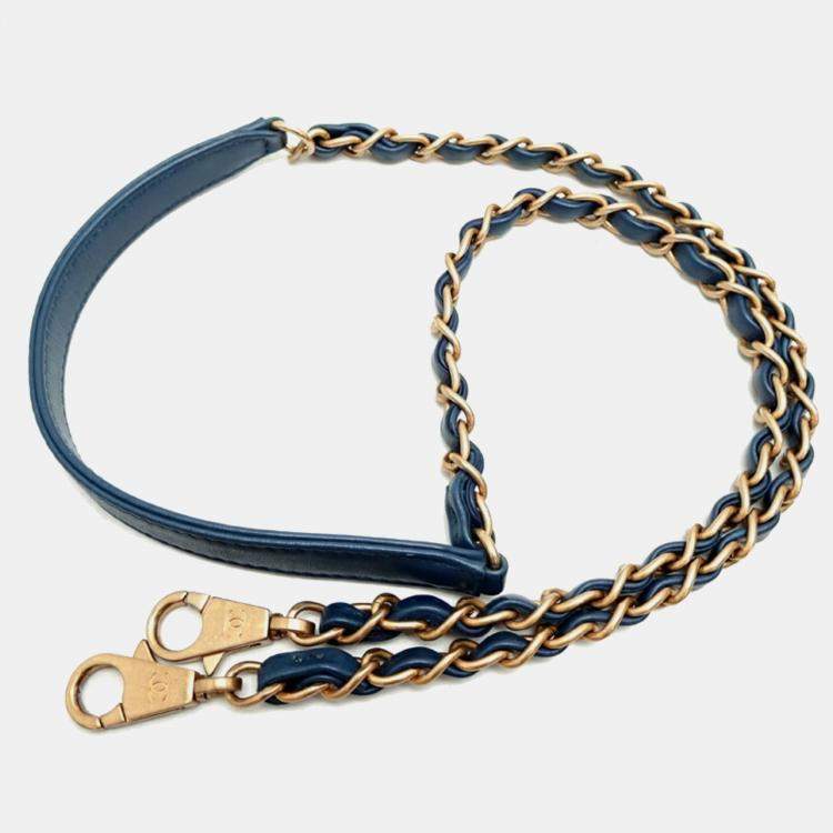 Pre Owned Chanel Calf Leather Blue V-stitch Coco Handle Chain Shoulder Bag
