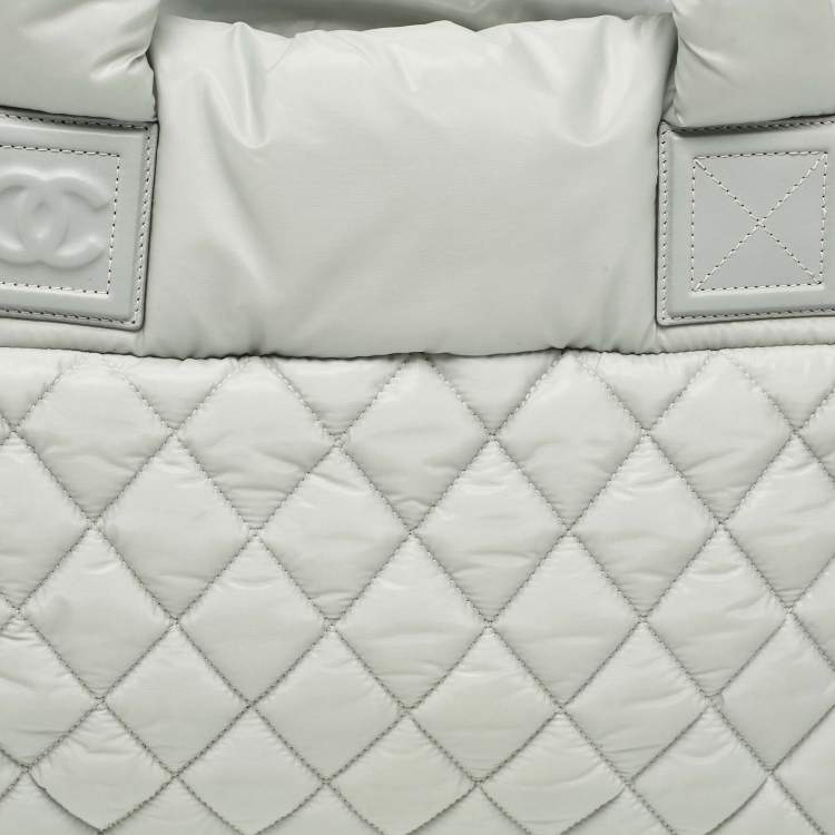 Pre Owned Chanel Mint Green Quilted Coated Nylon Coco Cocoon Tote