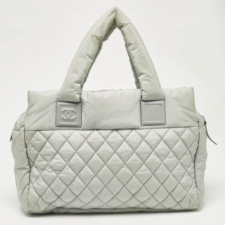 Pre Owned Chanel Mint Green Quilted Coated Nylon Coco Cocoon Tote