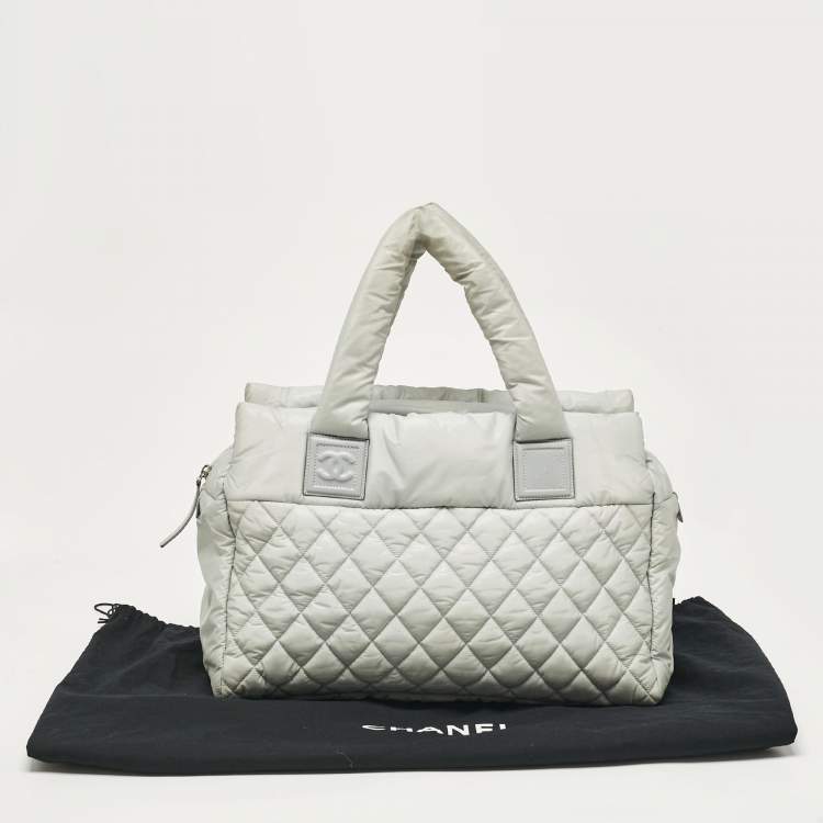 Pre Owned Chanel Mint Green Quilted Coated Nylon Coco Cocoon Tote