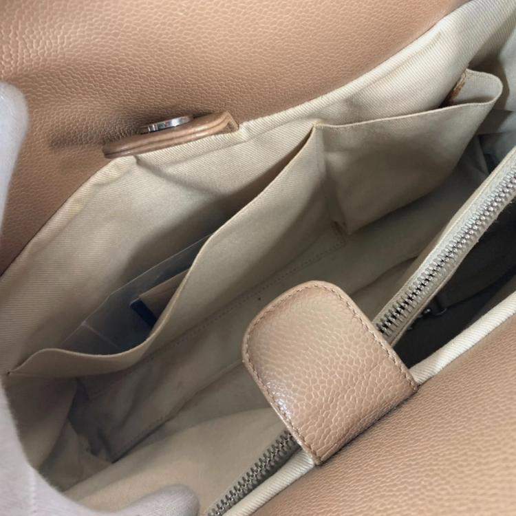 Pre Owned Chanel Caviar Skin Beige CC Coco Mark Tote Bag