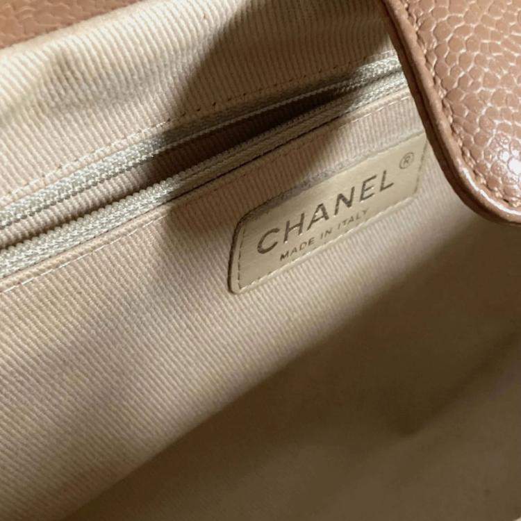 Pre Owned Chanel Caviar Skin Beige CC Coco Mark Tote Bag