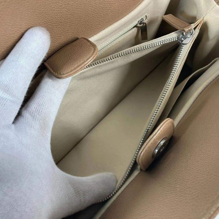 Pre Owned Chanel Caviar Skin Beige CC Coco Mark Tote Bag