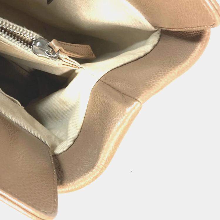 Pre Owned Chanel Caviar Skin Beige CC Coco Mark Tote Bag