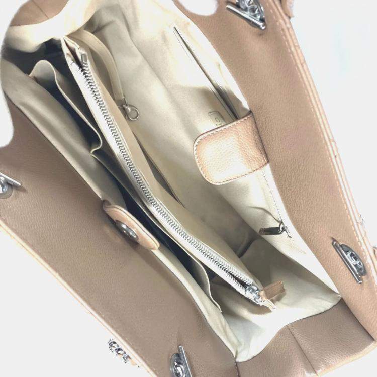 Pre Owned Chanel Caviar Skin Beige CC Coco Mark Tote Bag