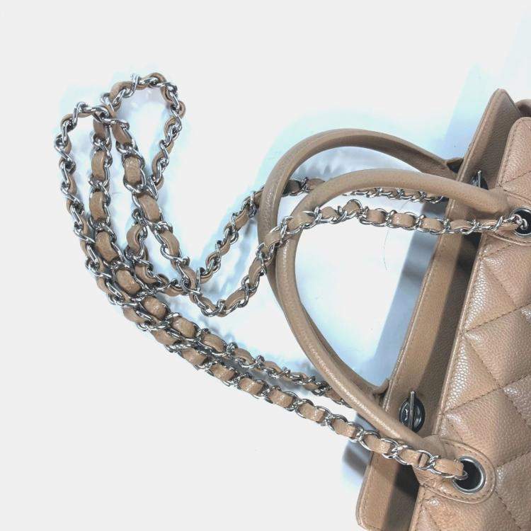 Pre Owned Chanel Caviar Skin Beige CC Coco Mark Tote Bag