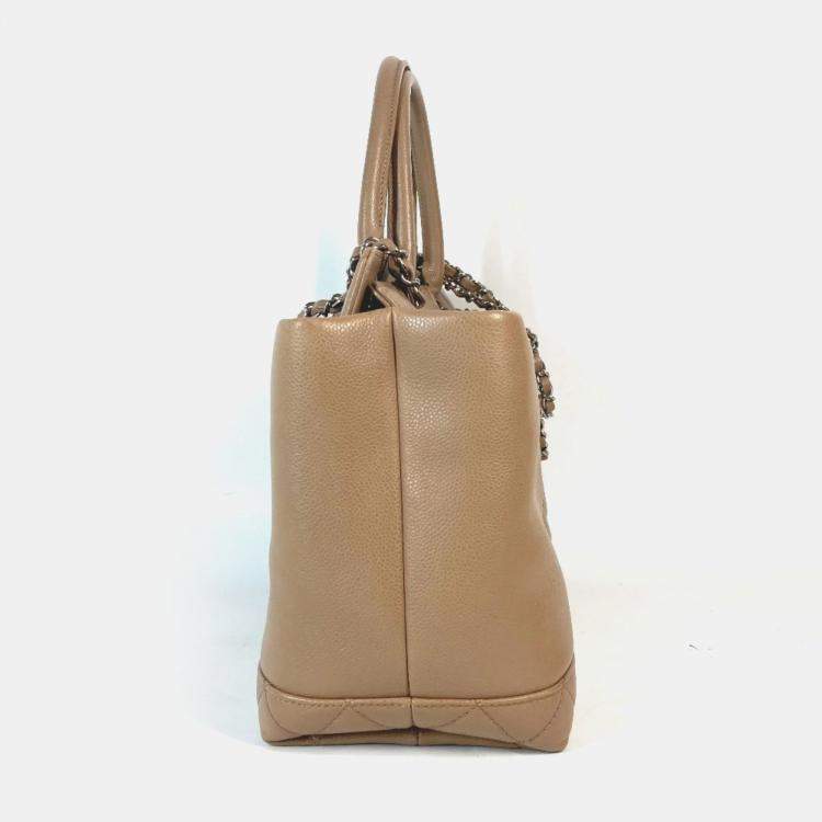 Pre Owned Chanel Caviar Skin Beige CC Coco Mark Tote Bag