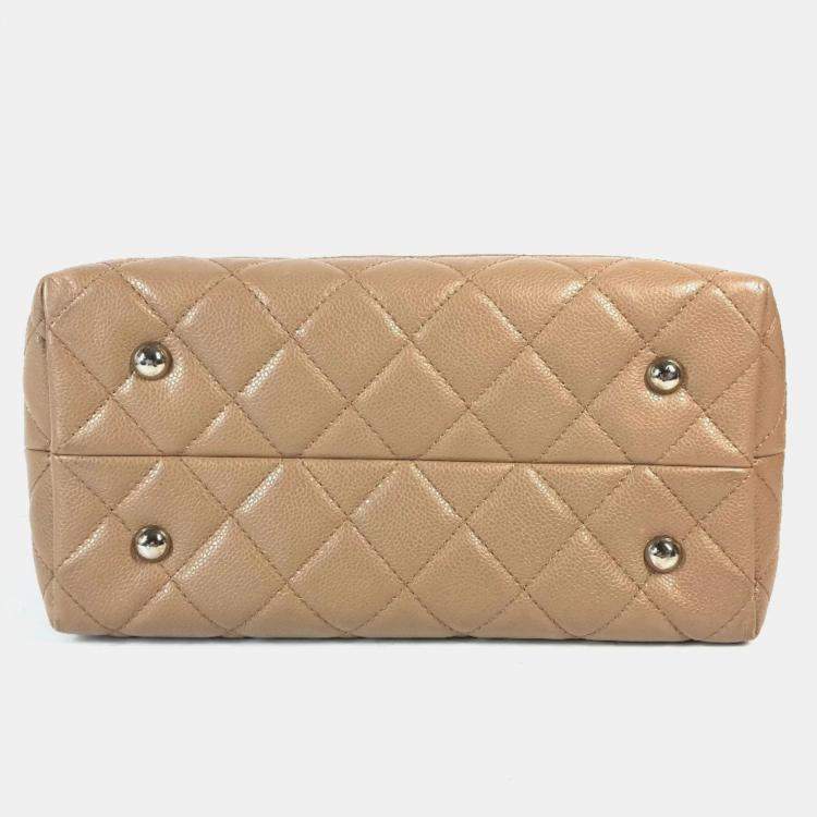 Pre Owned Chanel Caviar Skin Beige CC Coco Mark Tote Bag