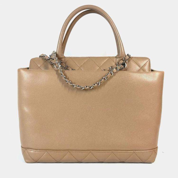 Pre Owned Chanel Caviar Skin Beige CC Coco Mark Tote Bag