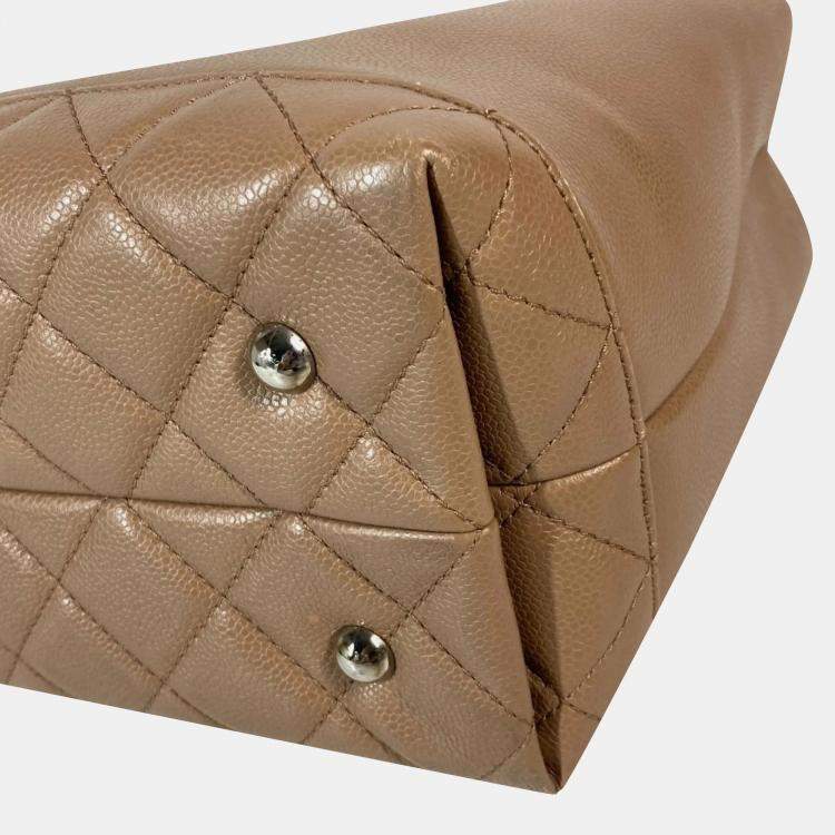 Pre Owned Chanel Caviar Skin Beige CC Coco Mark Tote Bag