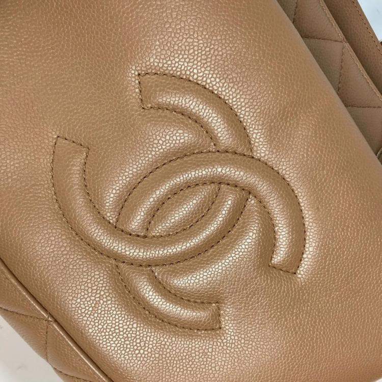 Pre Owned Chanel Caviar Skin Beige CC Coco Mark Tote Bag
