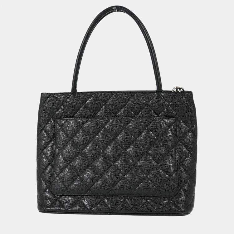 Pre Owned Chanel Black Calfskin Medallion Tote Handbag