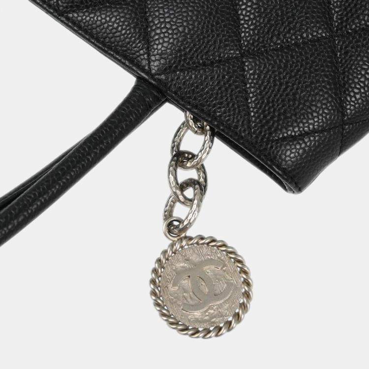 Pre Owned Chanel Black Calfskin Medallion Tote Handbag