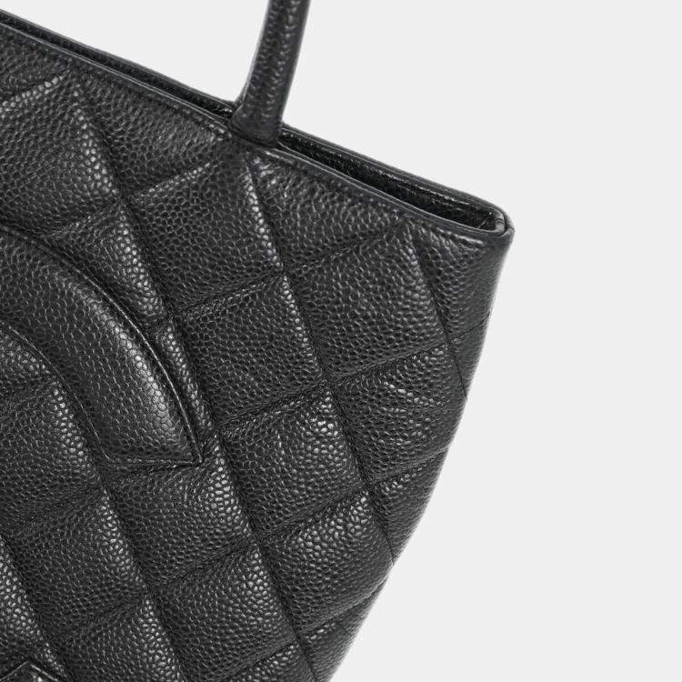 Pre Owned Chanel Black Calfskin Medallion Tote Handbag