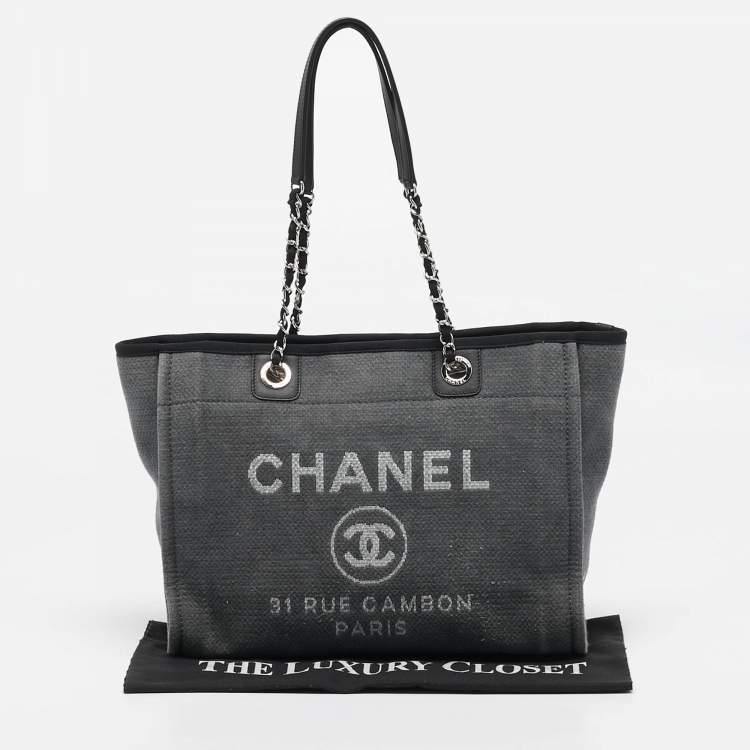 Pre Owned Chanel Grey Canvas Medium Deauville Shopper Tote