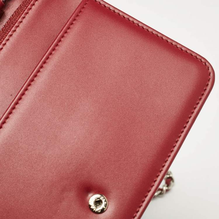 Pre Owned Chanel Red Quilted Patent Leather Classic Wallet On Chain