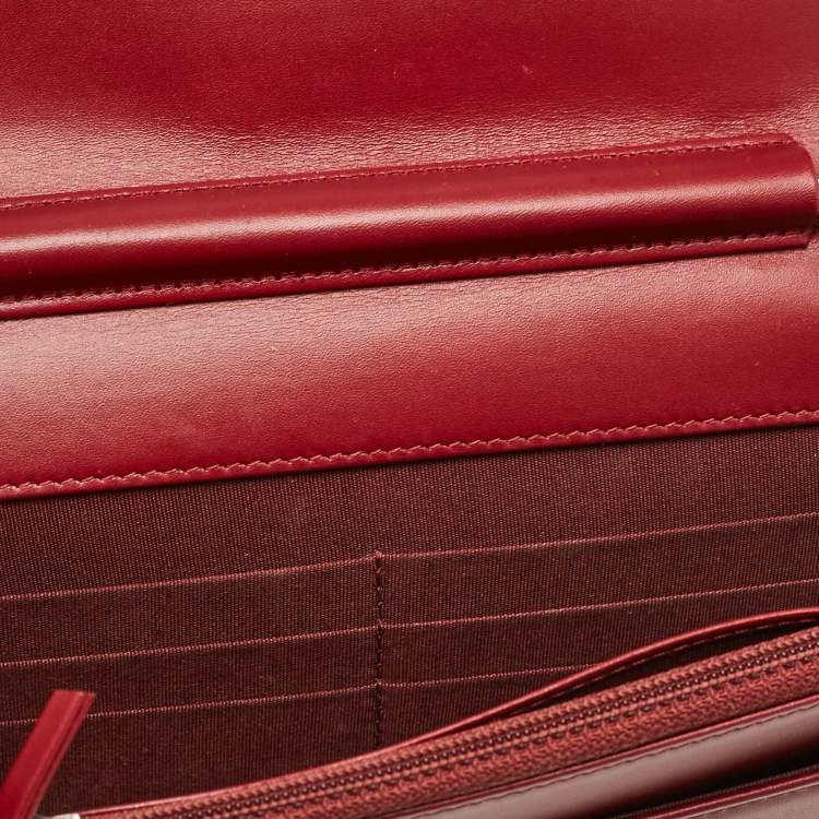 Pre Owned Chanel Red Quilted Patent Leather Classic Wallet On Chain