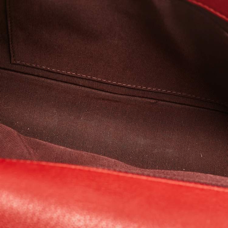 Pre Owned Chanel Red Quilted Patent and Leather New Medium Boy Bag