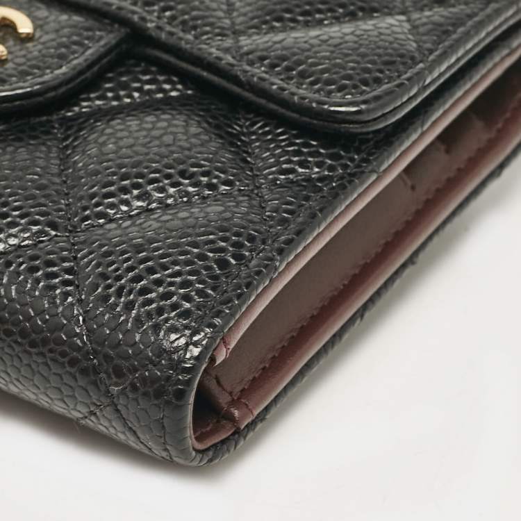 Pre Owned Chanel Black Quilted Caviar Leather Classic Trifold Wallet