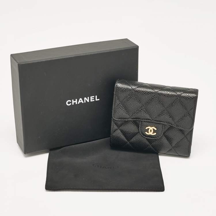 Pre Owned Chanel Black Quilted Caviar Leather Classic Trifold Wallet