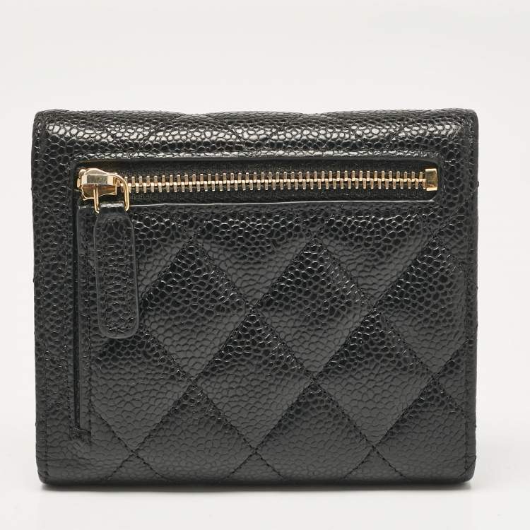Pre Owned Chanel Black Quilted Caviar Leather Classic Trifold Wallet