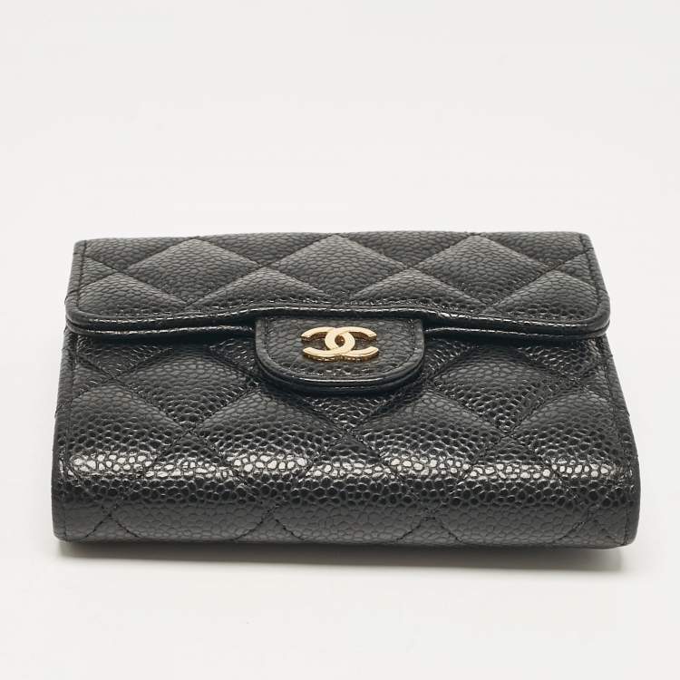 Pre Owned Chanel Black Quilted Caviar Leather Classic Trifold Wallet
