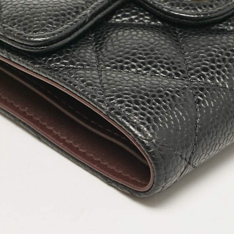 Pre Owned Chanel Black Quilted Caviar Leather Classic Trifold Wallet
