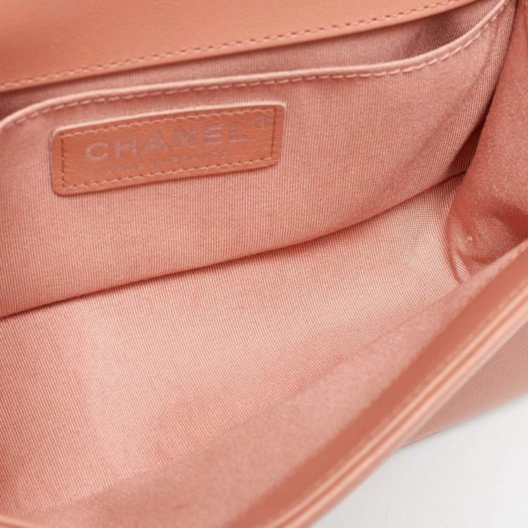 Pre Owned Chanel Peach Quilted Leather Small Boy Flap Bag