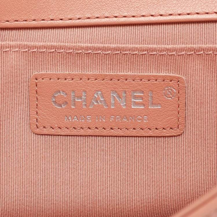 Pre Owned Chanel Peach Quilted Leather Small Boy Flap Bag