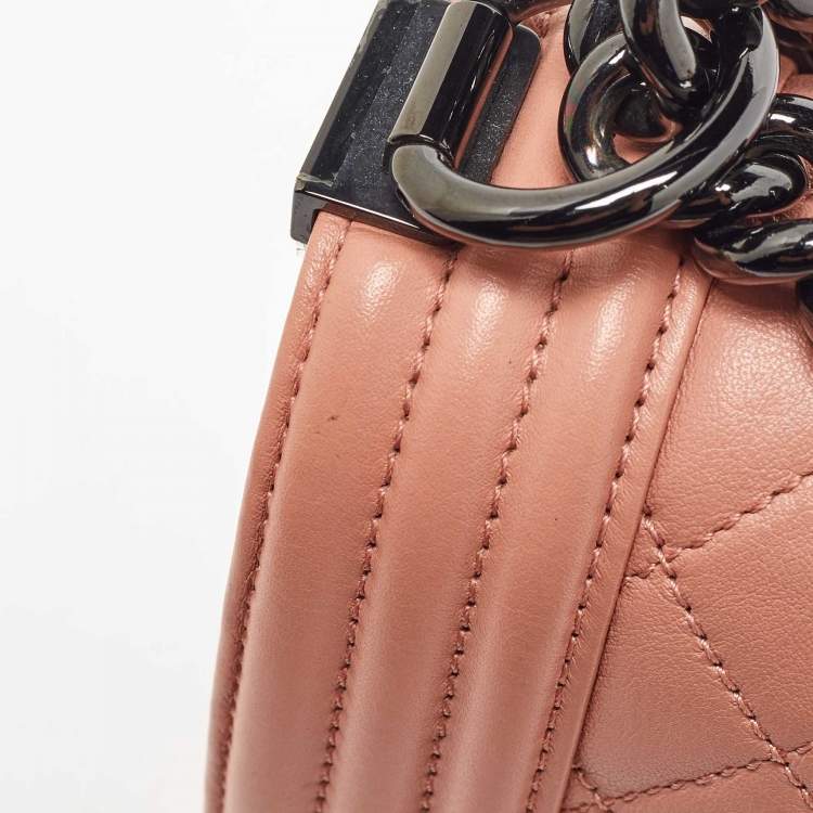 Pre Owned Chanel Peach Quilted Leather Small Boy Flap Bag