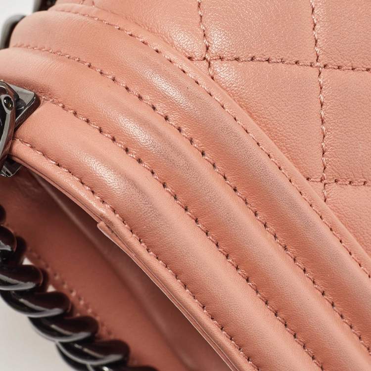Pre Owned Chanel Peach Quilted Leather Small Boy Flap Bag