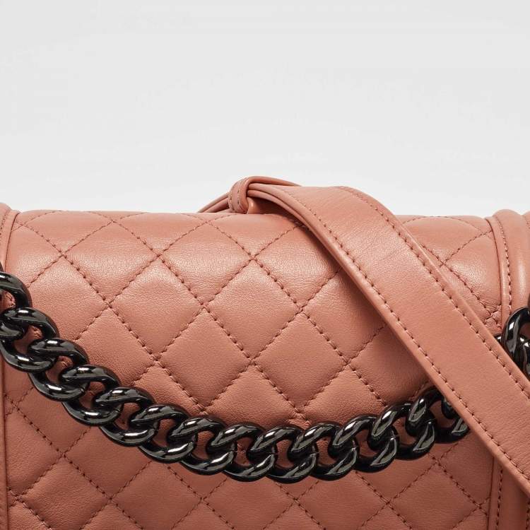 Pre Owned Chanel Peach Quilted Leather Small Boy Flap Bag