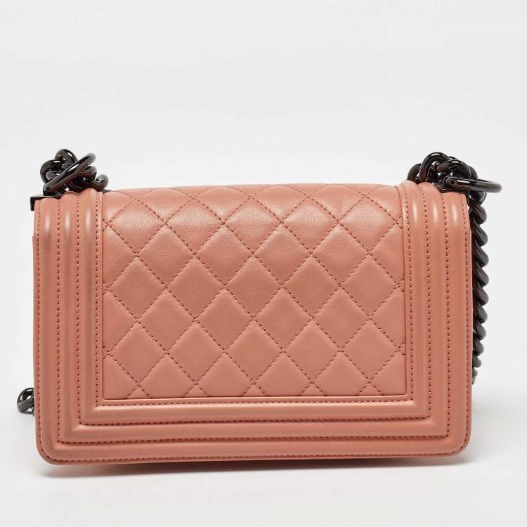Pre Owned Chanel Peach Quilted Leather Small Boy Flap Bag