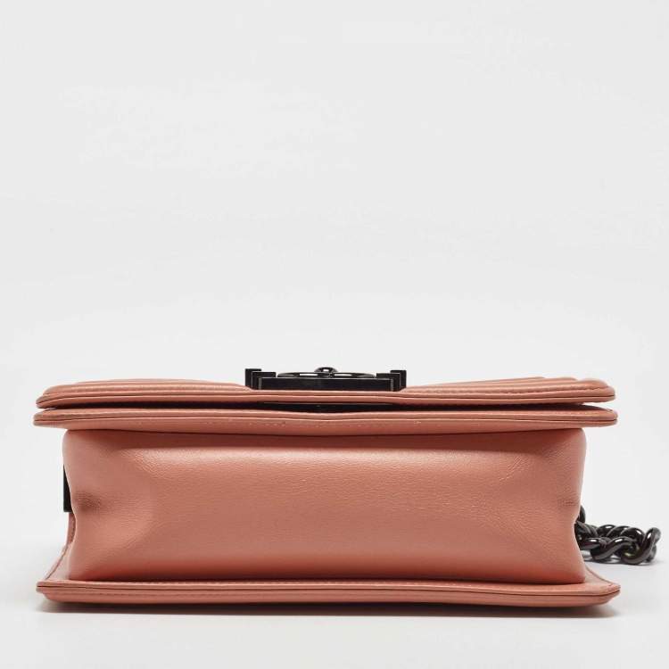 Pre Owned Chanel Peach Quilted Leather Small Boy Flap Bag