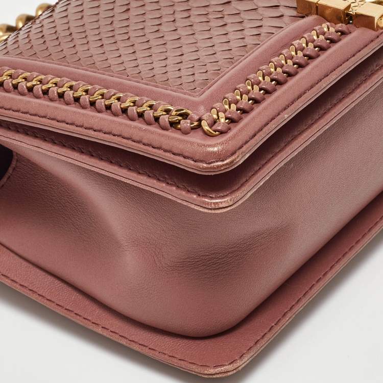 Pre Owned Chanel Rose Pink Python Medium Boy Flap Top Handle Bag