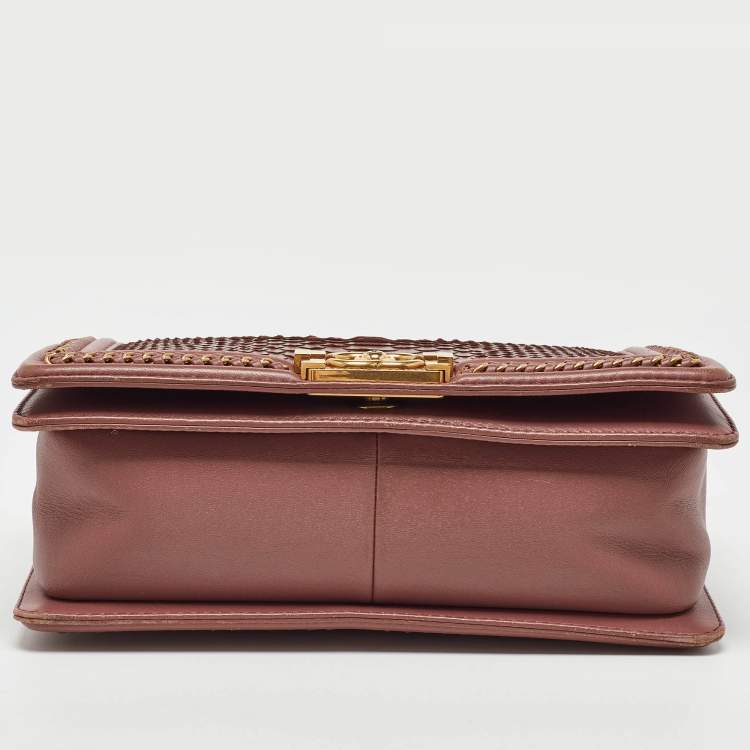 Pre Owned Chanel Rose Pink Python Medium Boy Flap Top Handle Bag