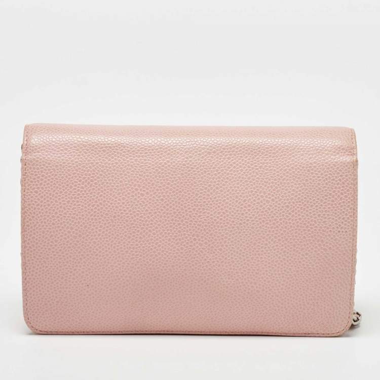 Pre Owned Chanel Light Pink Caviar Leather Timeless CC Wallet On Chain